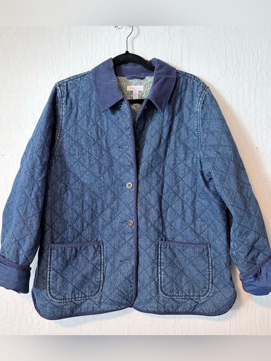 Charter Club Jackets & Blazers - Charter Club Quilted Denim Chore Utility Jacket - Navy Blue - Printed Lining